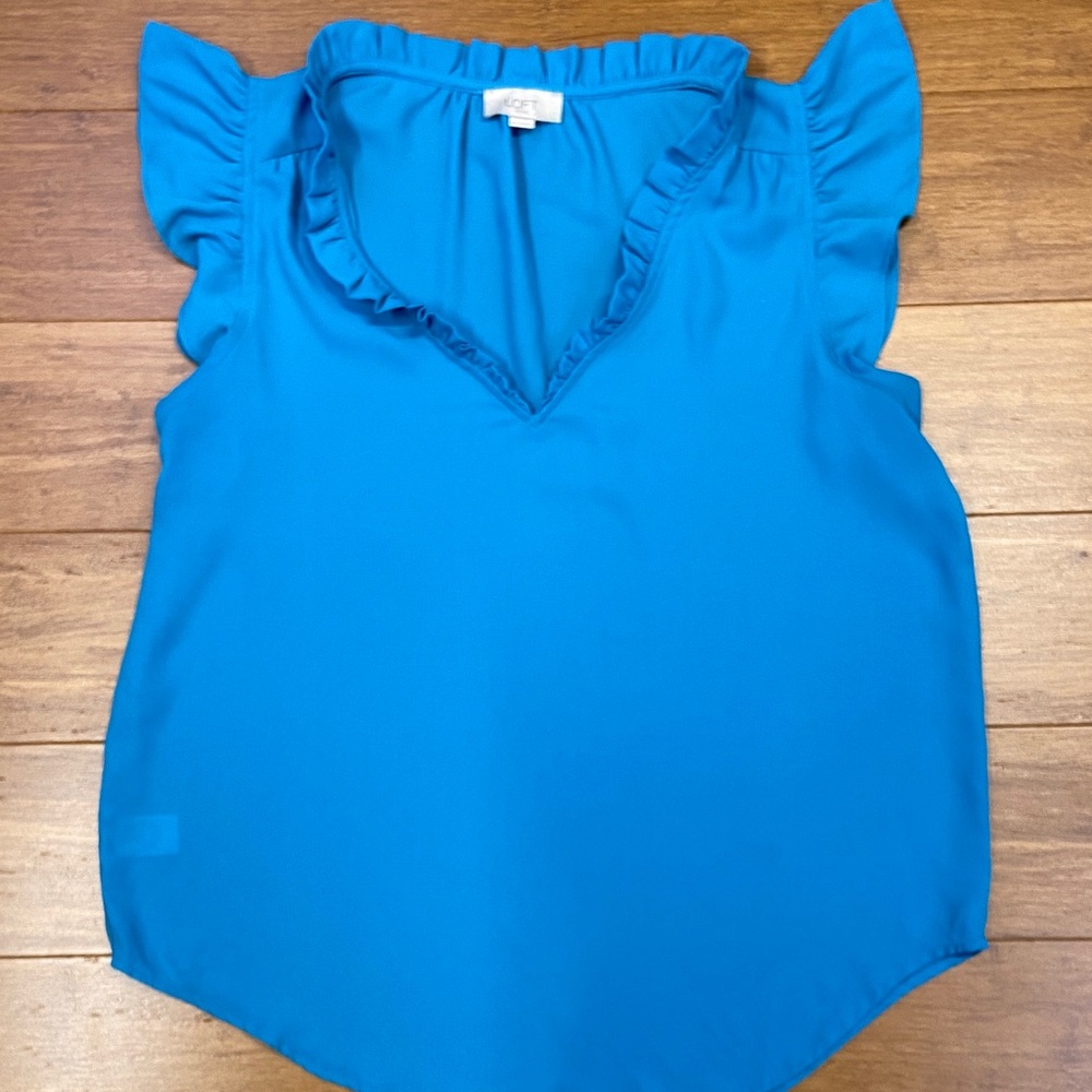 Loft Blue Ruffled Sleeve V-Neck Women's Top size Medium